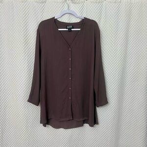Eileen Fisher Vintage Chocolate Button-Down Blouse